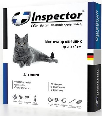  Инспектор Ошейник от внутр.и внешних паразитов для кошек и мелких собак 40см для питомцев
