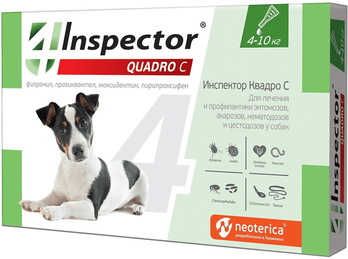  Инспектор Quadro С капли на холку для собак 4-10 кг для питомцев
