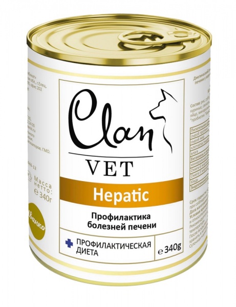  Clan Vet Hepatic диет консервы для собак профилактика болезней печени 340 г